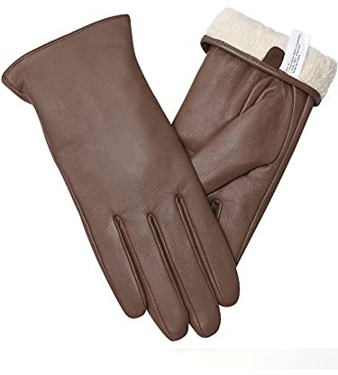 vislivin Vollhand Touchscreen-Handschuhe für Damen Leder Handschuhe Warmer Winter SMS Autofahren Handschuh Braun L