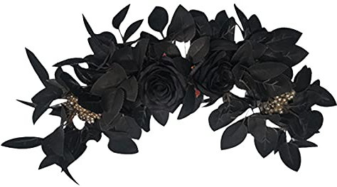Mokyler Künstliche Blumengirlande, 60 cm, schwarze Rosenblätter, Sonnenblumen-Girlande, Bogenkranz, Mittelstück für Schwarzwald, Türstürze, Serie für Halloween