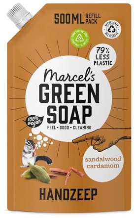 Marcel's Green Soap - Handseife Nachfüllpack Sandelholz & Kardamom - Flüssigseife Spender Nachfüllpack - Umweltfreundlich - Vegan - 97% Biologisch abbaubar - 500 ml