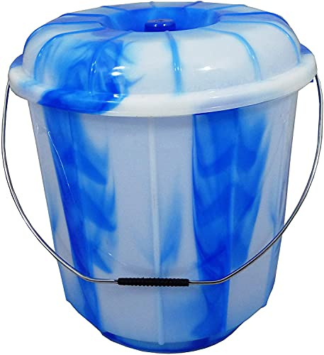 5L Litre Multipurpose Tie Dye Design Plastic Bucket Bin and Lid with Carry Metal Handle Hard Wearing Bucket Ideal for Food and Grain Storage Car Washing Garden Storage Bucket (Blue)