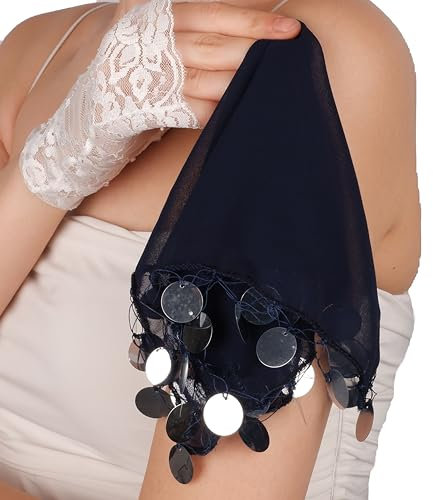 Tüll Braut Taschentuch | Braut Taschentuch Geschenk für Hochzeit Party Bauchtanz - 10 Stück | 20 x 20 cm, Marineblau (graue Pailletten), Standard