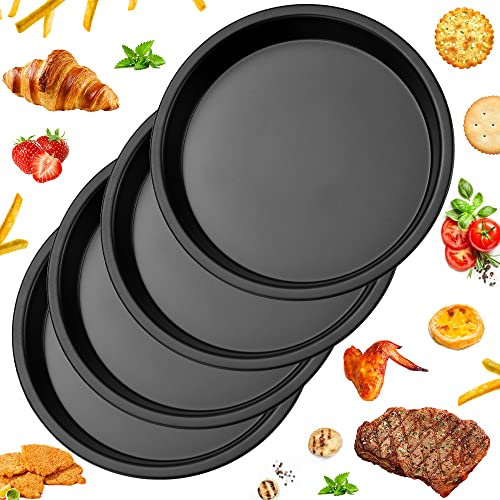 ANTHYTA 4 Pz Set di Teglie per Pizza da Forno 18CM Piastra per Pizza Stampo per Crostata in Acciaio al Carbonio Rivestimento Antiaderente Teglia Rotonda per Torta Quiche Pizza Cheesecake Pie - Nero