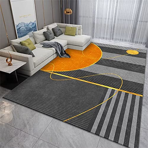 RUGMRZ Teppich Reinigung rutschfest Orange graues geometrisches Muster im modernen Stil kann in der Maschine gewaschen Werden, ohne zu verblassen Balkondekoration 100X200cm