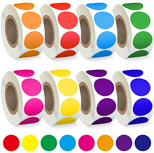4000 PCS 3/4 Colored Dot Stickers Circle Color Coding Labels, 8 Color Style Colorful Coding Label Sticker for Office, Student Classroom(8 Rolls, 3/4 Inches)