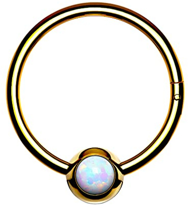Piercingfaktor Clicker Scharnier Ring mit Opal Kugel Nasen Piercing Septum Tragus Helix Nase Nasenring Nasenpiercing Ohr Knorpel Segment Klicker Gold Weiß 1,2mm x 8mm