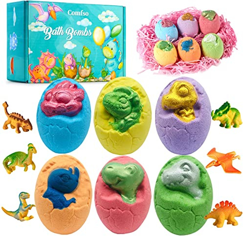 Easter Bath Bombs for Kids - XL Dino Eggs Bath Bomb with Surprise Toys Inside, Kids Bath Bomb Gift Set, Natural Bubble Bath, Dinosaur Bathbombs Birthday Gift for Boys Girls, Easter Basket Stuffers