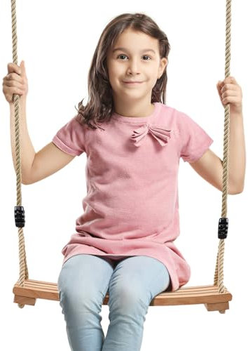 AnExer Holz Schaukelsitz, Garten Schaukel für Erwachsene Kinder Holz Schaukelsitz mit Einstellbares Seil bis 100 kg für Innen und Außenbereich Schaukel