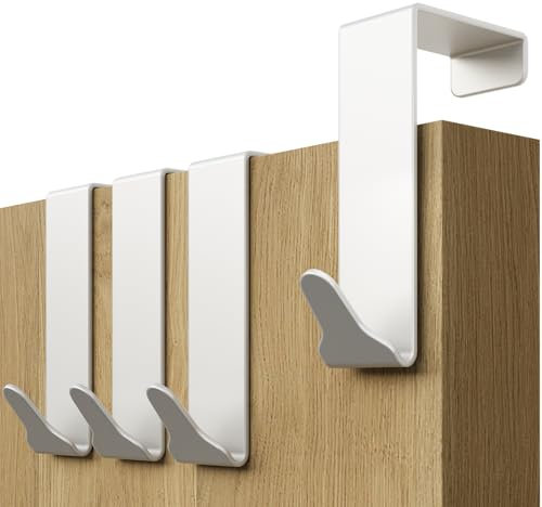 Menz Perchero Premium para Puerta con 6 Perchas y Colgadores Integrados, Incluye Almohadillas de Fieltro y Sistema Antideslizante para Protección Total de Sus Puertas Gancho Puerta Blanco_36mm ES