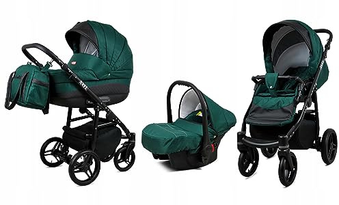 BabyLux® Bambimo Kinderwagen Set 3 in 1 - Axel - incl. Babywanne, Buggy Sportsitz, Auto-Babyschale - Autositz - Kinderwagenset - Kombikinderwagen mit Wickeltasche, Regenschutz usw.
