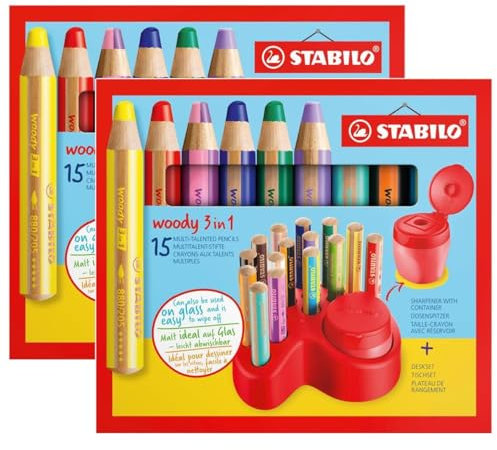 STABILO Set mit 2 x 15 Multitalent-Bleistiften, 3-in-1, 1 Spitzer und 1 Ablagefach