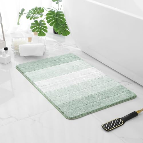 Repaly Badematte rutschfest Badezimmerteppich Weiche Badvorleger Waschbar Badteppich Streifen Saugfähige Duschvorleger Grün 50 x 80 cm