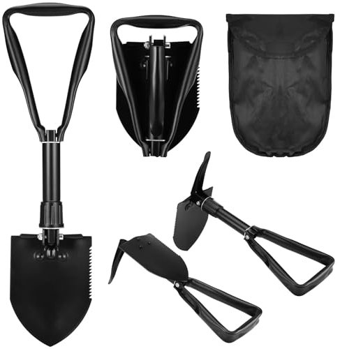 Huiguli Pala Pieghevole Vanghe in Acciaio al Carbonio ad Alta Resistenza Leggera Multifunzionale con Borsa in Nylon Vanghe, Pala pieghevole 4 in 1 per Giardino