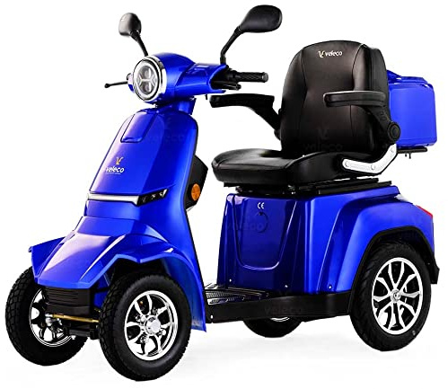 VELECO GRAVIS - Mobilitätsroller mit 4 Rädern – herausnehmbarer Lithium-Ionen Akku - komplett montiert und fahrbereit – Volle LED Beleuchtung – Modernes Design - Elektromobil (Blau)