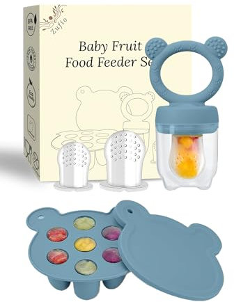 Silikon Fruchtsauger Baby: Schnuller und Muttermilch, Eis am Stiel, Gefrierschrank, Aufbewahrungsbehälter für Babynahrung, Eiswürfel für Babyzahnen und Selbstfütterung (Blau)