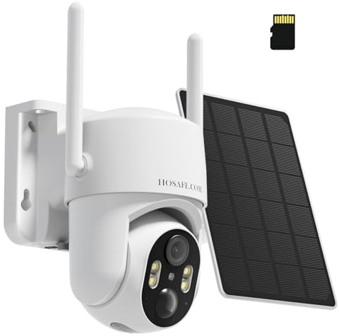 HOSAFE.COM Überwachungskamera Aussen Akku Solar, 360° PTZ WLAN Kamera Outdoor, 2K 3MP Überwachungskameras mit Spotlight Farb-Nachtsicht, PIR Sensor, 2-Wege Audio