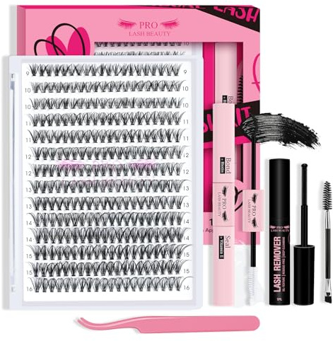 PRO Kit pestañas pelo a pelo Kit de extensión de pestañas DIY com 280 peças de pegamento y sellado de pestañas, removedor de pegamento de pestañas, aplicador (30D-9-16mix kit)