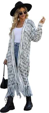 HEYPORK Damen Herbst Winter Warm Bequem Jacke Casual Mode übergangsjacke Mantel Frauen Fransen Lange Strickjacke Jacke Pullover