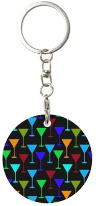 EgoMed Runder Metall-Schlüsselanhänger, Metall-Schlüsselanhänger, Autoschlüsselanhänger, Ringhalter, 1 Stück, Martini-Glas-Muster
