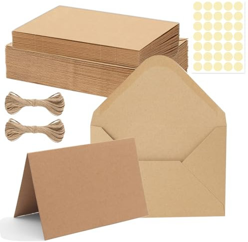 30 Sets Karten mit Briefumschläge Blanko, Umschläge Falt-Karten Klappkarten Kuverts für Grußkarten, Einladung, Geburtstagskarten, Dankeskarten (Braun)