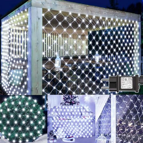 Joycome Rete Luminosa Natale Esterno 3x2M 200 LED Rete Luci con Spina, Timer, 8 Modalità Rete Luci Albero di Natale Impermeabile Tenda Luminosa per Balcone Giardino Soffitto Terrazza - Bianco