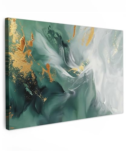 MuchoWow© Cuadros Decoracion Salon Modernos Dormitorios Cuadro Decorativos | 90x60 cm - de Lienzos Decorativo Decoración Cabecero Cama Arte - Verde - Oro - Abstracto
