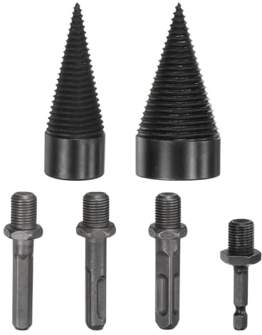 M METERXITY 2-Pack Wood Splitter Drill Bit 32mm + 45mm + 4 Handles (Square + Round + Hex Shank + Small Hex) Firewood Log Splitter Drill Bit for Family/Outdoor/Stove/Farm [Black+Grey]