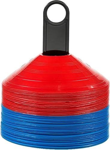 Xaztr 50 Pack Soccer Cones, Football Training Discs with Carry Bag and Holder, Agility Practice Equipment Set for Basketball, Hockey, Baseball, Field Cone Markers, Sports