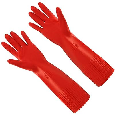 IWOWHERO Latex-geschirrspülhandschuhe Reinigungshandschuhe Für Küche Und Haushalt Scheuerhandschuhe Mit Innenplüsch Für Handwäsche Und Geschirrspülen Rot