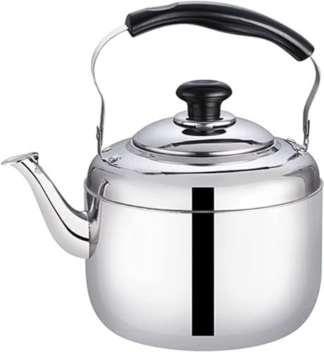 ABBNIA Food Grade Stainless Steel Camping Whistling Kettle Stovetop with Cool Touch Handle Loud Whistle Kettle Suitable for Kitchen Restaurant-4L/5L Silver-5L