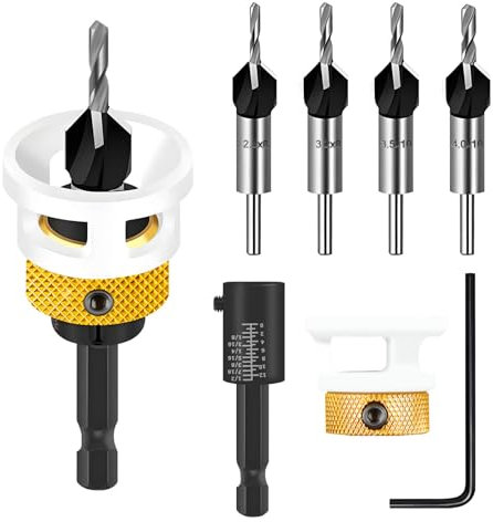 Senkbohrer Holz Kegelsenker Bohrer Set Mit Tiefenanschlag Praktischen Senker Holzbohrer Mit 1/4 Hex Schaft,Aus Hss-M2 FüR Werkstatt Holzverarbeitung Grundausstattung (kegelsenker 1Set)