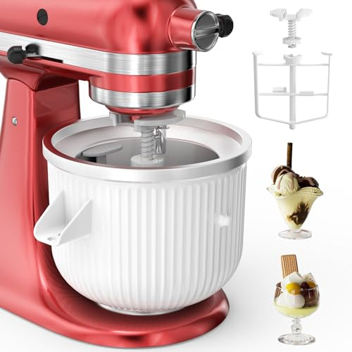 Eiscreme-Aufsatz für KitchenAid-Mixer, Eisschale, kompatibel mit 4,5 Qt und 6 QT oder größeren Standmixern, KitchenAid-Aufsatz, Frozen Yogurt & Sorbet Gelato Maker Aufsatz, 2 Qt Weiß