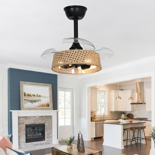 Luyaim Infantil Pequeño Diseño Retro E27 Ventilador De Techo Con Luz Y Mando A Distancia 6 Velocidades Aspas Retractiles Ventilador De Techo Con Luz Para Dormitorio Salon Lampara Techo Ventilador-A