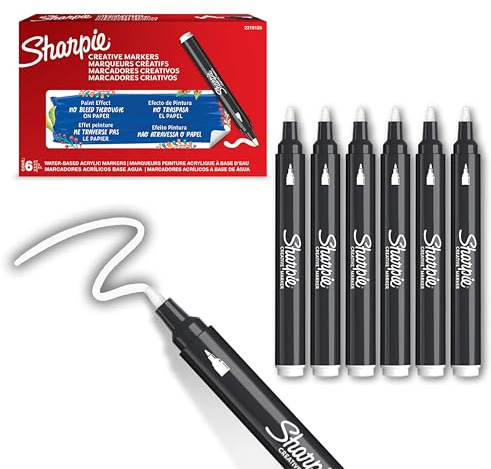 Sharpie Creative Marker Akrylpennor för målning | Vattenbaserade märkpennor för målning | Bläcket rinner inte och fungerar på nästan alla ytor | Kulspets | Vit | 6 Räkningar