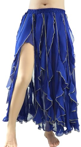 Baisdan Gonna da Donna in Chiffon per Danza del Ventre, Gonna Lunga con Spacco per Costume da Spettacolo, Blu Scuro, Taglia Unica