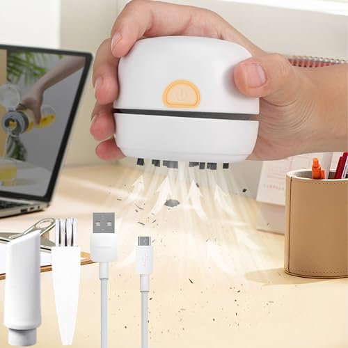 WDEC Mini Aspirapolvere Da Banco, Ricarica Usb Wireless, Nessun Rumore, Pulisce i Detriti, Portatili Aspirabriciole Da Tavolo, 360°Aspirapolvere Da Tavolo Ruotabile, Aspiratore Portatili, Bianco