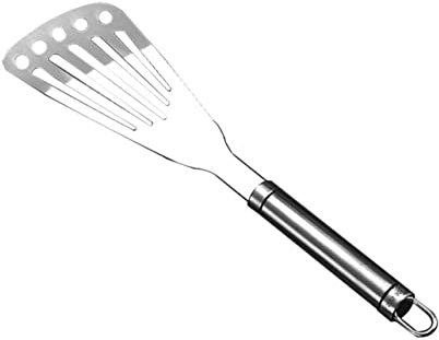 GRIRIW Espátula Para Pescado Ranurada Pequeña Acero Inoxidable Multifuncional Mango Ergonómico Para Barbacoa y Cocina Casa y Restaurante