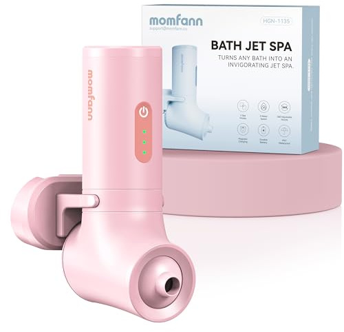 MOMFANN Badkolsspa, sladdlösa bärbara badkarstillbehör med 3-nivåers justerbar hastighet, bubbelmaker/badstrålläge, badkarsstrålar för hem, spa, avslappnande (vit-rosa)