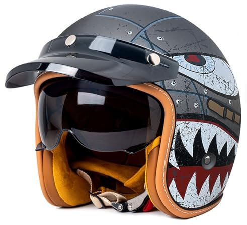 Mezzo Casco Moto Jet Retrò Stile Tedesco ECEDOT Omologato Caschi Demi-Jet Caschi Cromwell Con Visiera Parasole Scooter Casco Da Motociclista Per Uomo Donna Casco Scodella 12,M:57-58CM
