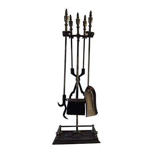 ZHANGXABN Forged Iron Fireplace Tools Stylish Well-made Black Fireside Companion Set Five Piece Hand-crafted Heirloom-quality Tool Set