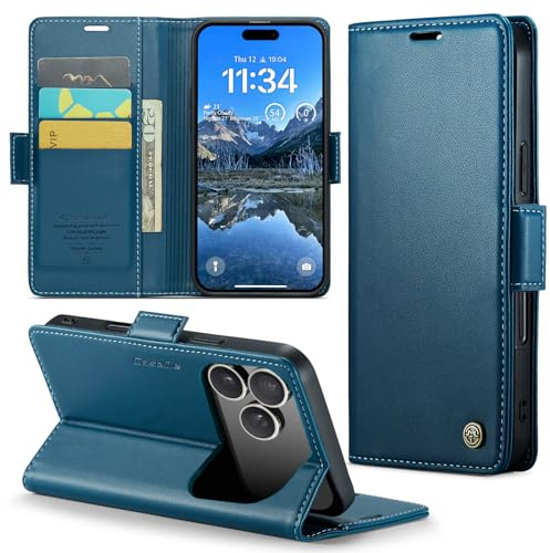 Phernykas Funda para iPhone 17 Pro Libro Case, Cierre Magnético Función Soporte Bloqueo RFID Proteccion Flip Wallet Carcasa Móvil para iPhone 17 Pro Funda, Azul