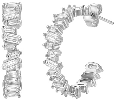 PAUL VALENTINE - Damen Ohrringe Edelstahl - mit Zirkonia Stein - Baguette Creole