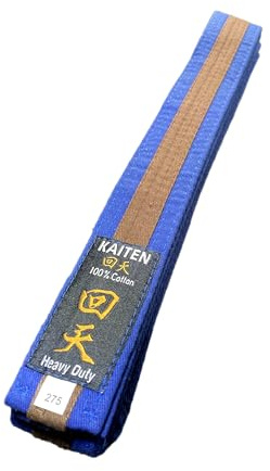 KAITEN Ceinture de karaté - Bleu et marron - Ceinture de couleur bicolore - Bande centrale - Largeur : 4 cm - Longueur : 230 à 325 cm, bleu, 250 cm
