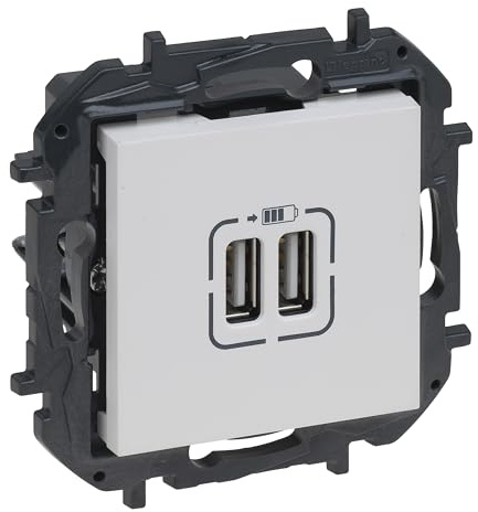 LEGRAND Chargeur double USB type A composable pour installation encastrée, gamme Niloé Step, couleur blanc, 398262B