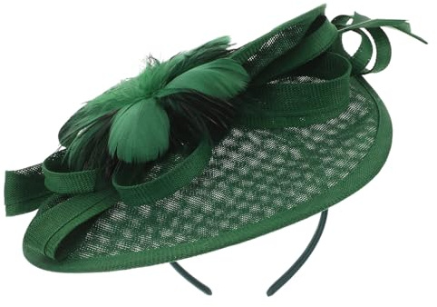 VILLFUL Chapeau Fascinateur Plume Vert Foncé avec Pince Serre-tête Élégant pour Mariée Bal et Fête Thé Accessoire Coiffure Raffiné