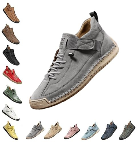 Emiline bekväma ortopediska sneakers for kvinnor och män, unsex justerbara lädersneakers, vattentät rymlig tåbox(Gray,14 Women/12 Men)