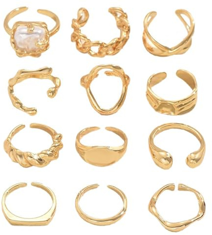 12 Pezzi Set Anelli Donna Set Boho Oro Anelli Aperto Minimalista Impilabili Regolabili Anellis Cuore Infinity Anello Regolabili Nocche Anello Vintage Pollice Anellis Oro Donna Set