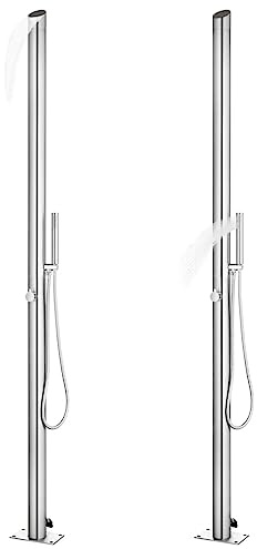 Mokuyary Trädgårdsdusch med grå bas 225 cm rostfritt stål, trädgårdsdusch för camping, trädgård, pool, utomhus -D