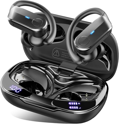 Wireless Earbuds Sports, 2026 Bluetooth 5.4 Headphones with 70H Deep Bass Over Ear Buds, IPX8 Waterproof ENC Noise Cancelling Earphones, Running Headphones with Earhooks, USB-C Headset for Workout/Gym