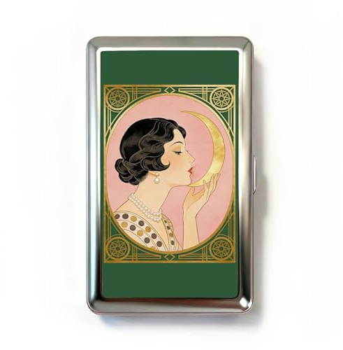 Cuxawamiyo Vintage Metal Cigarette Case with Card Slot Money Clip Art Deco Design Elegant Card Holder for Cards Cash Business Cards