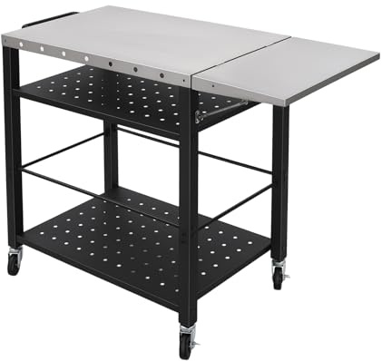 Carro de barbacoa de acero inoxidable de 4 niveles, mesa de barbacoa portátil de 200 libras, mesa auxiliar con estante lateral y ruedas, carrito de cocina al aire libre enrollable, ideal para barbacoa
